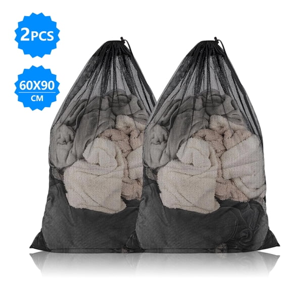 2 Pack Mesh Laundry Bags, 23 x 34 Inches Heavy Duty Mesh Laundry Bag, Large Laundry Drawstring Bag for College, Dorm, Travel, Family and Apartment Dwellers, Black
