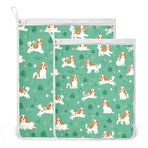 2 Pack Mesh Laundry Bags Cavalier Charles Spaniel Pattern Durable Polyester Wash Bags with Zipper 2 Sizes Reusable Delicates Bag for Washing Machine Travel Storage