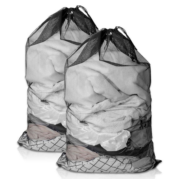 2 Pack Mesh Laundry Bags, Large Heavy Duty Washing Machine Bags for Delicates, College, Dorm, Travel, Family, Black, 24 x 35 Inches