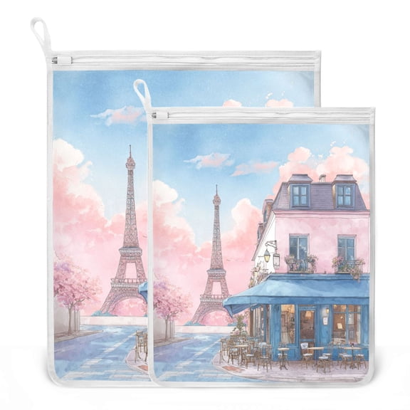 2-Pack Mesh Laundry Bags Sizes S/M Mesh Zipper Laundry Clothing Wash Bags A Charming Parisian Café