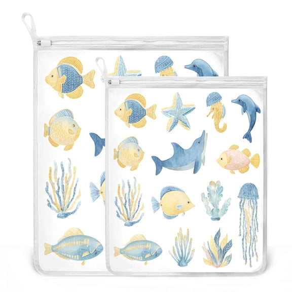 2-Pack Mesh Laundry Bags Sizes S/M Mesh Zipper Laundry Clothing Wash Bags Cute Sea Animals Set Vector