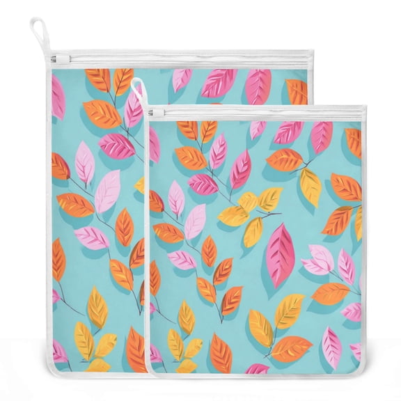2-Pack Mesh Laundry Bags Sizes S/M Mesh Zipper Laundry Clothing Wash Bags Leafs Vector Illustration