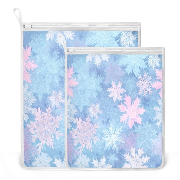 2-Pack Mesh Laundry Bags Sizes S/M Mesh Zipper Laundry Clothing Wash Bags Pale Blue Snowflakes