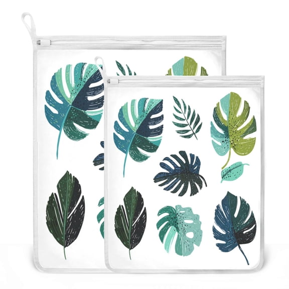 2-Pack Mesh Laundry Bags Sizes S/M Mesh Zipper Laundry Clothing Wash Bags Set Of Tropical Leaves Vector