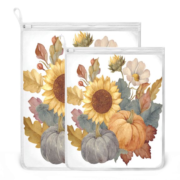 2-Pack Mesh Laundry Bags Sizes S/M Mesh Zipper Laundry Clothing Wash Bags Sunflowers Leaf Clipart