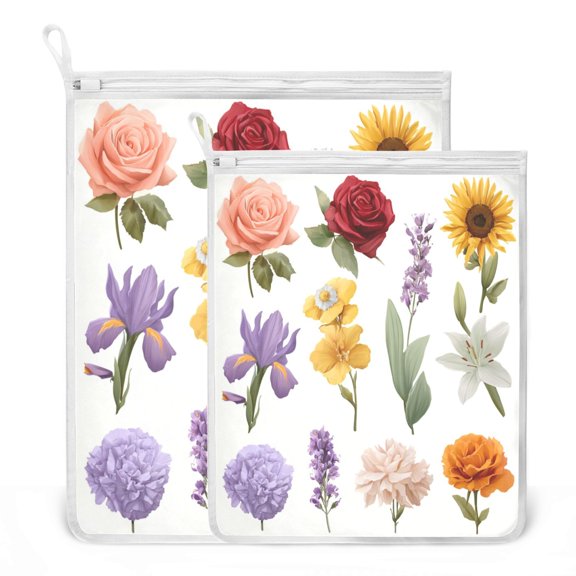 2-Pack Mesh Laundry Bags Sizes S/M Mesh Zipper Laundry Clothing Wash Bags Vector Florals