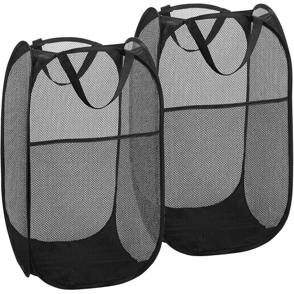 2 Pack Mesh Laundry Basket,Foldable Popup Laundry Hamper with Durable Handle,Easy to Open and Fold for Dorm, Laundry Room, Bedroom, RV