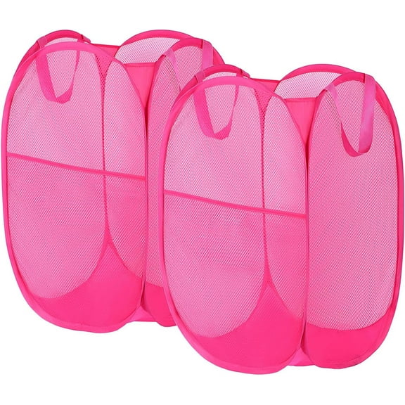 2 Pack Mesh Laundry Basket,Foldable Popup Laundry Hamper with Durable Handle,Easy to Open and Fold for Dorm, Laundry Room, Bedroom, RV