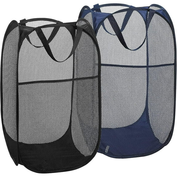 2 Pack Mesh Laundry Basket,Foldable Popup Laundry Hamper with Durable Handle,Easy to Open and Fold for Dorm, Laundry Room, Bedroom, RV