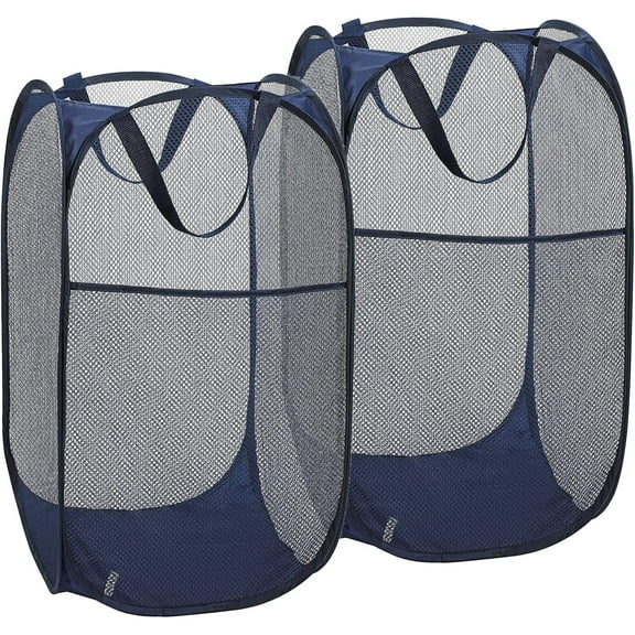 2 Pack Mesh Laundry Basket,Foldable Popup Laundry Hamper with Durable Handle,Easy to Open and Fold for Dorm, Laundry Room, Bedroom, RV