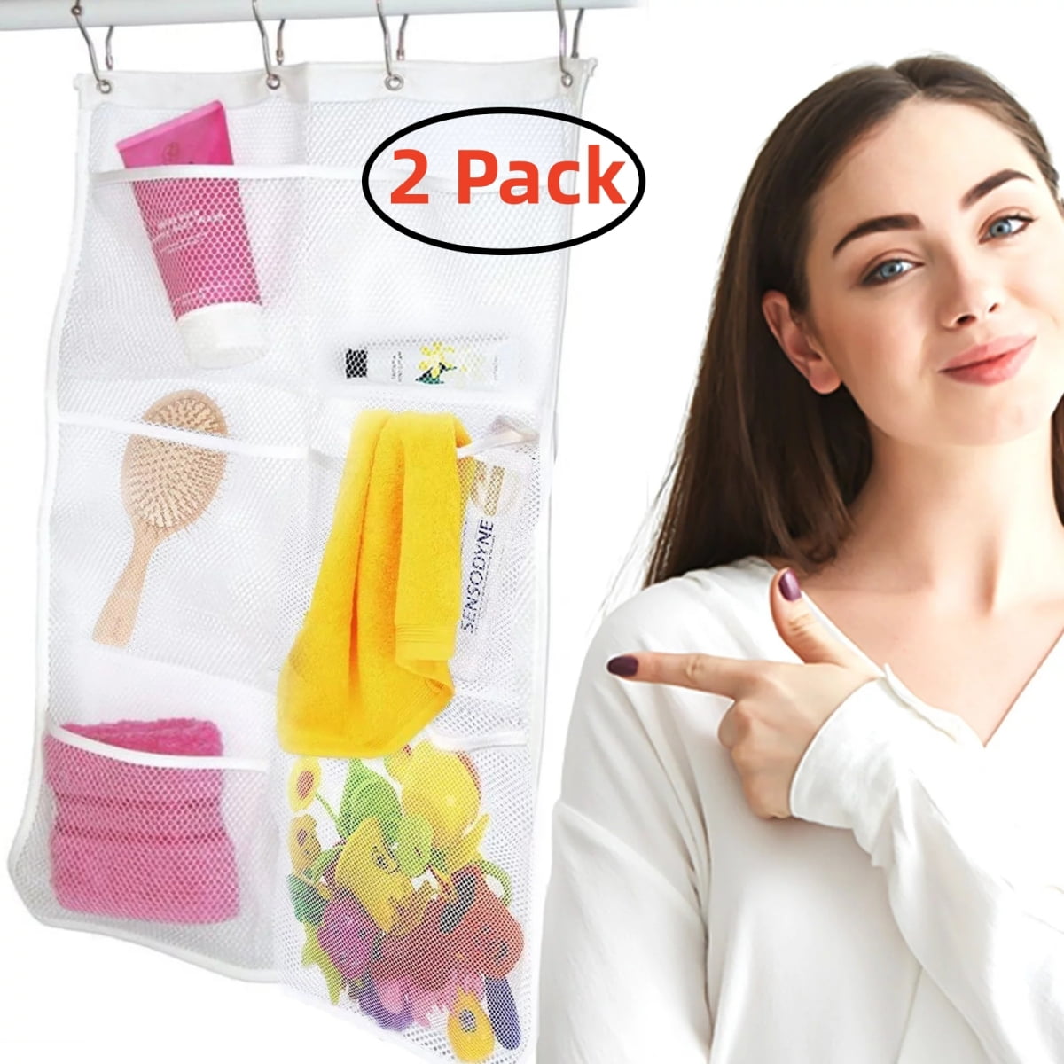 2 Pack Mesh Shower Caddy Organizer with 6 Pockets,Rotating Hanger Roll ...