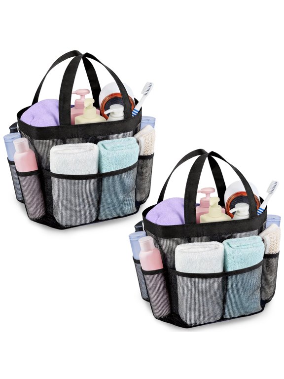 2 Pack Mesh Shower Caddy: Portable, Large-Capacity Hanging Toiletry Bag with 7 Pockets, Quick-Dry Bathroom Organizer for College Dorms, the Beach, the Gym, Travel, the Bathroom, and Home