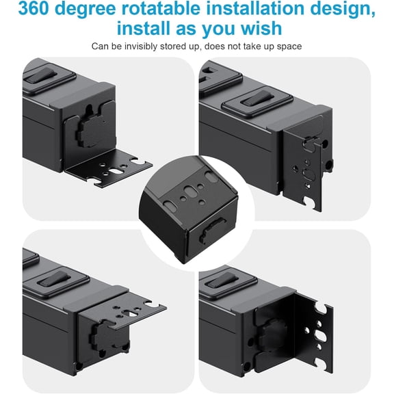 2 Pack Metal 360° Rotating Mountable Power Strip, 8 Outlet Gaming Table Mounted Outlet Strip, Heavy Duty Wall Mount Surge Protector with Switch, 15A 125V 1875W 6ft Power Cord.