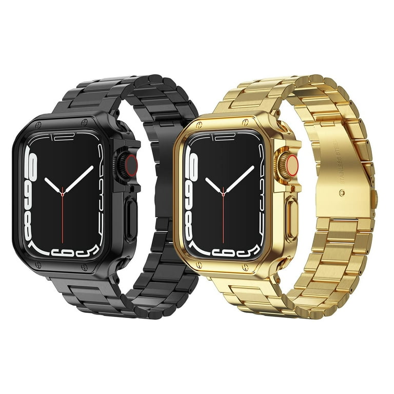 2 Pack Metal Apple Watch Band for iWatch Series 8 7 6 5 4 3 2 1 SE 38mm 40mm 41mm Stainless Steel Link Bracelet Strap with TPU Cover Case Walmart