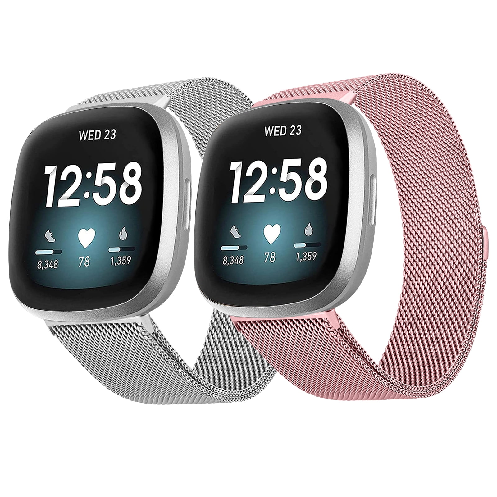 2 Pack Metal Bands Compatible With Fitbit Versa 3/ Versa 4/Fitbit Sense