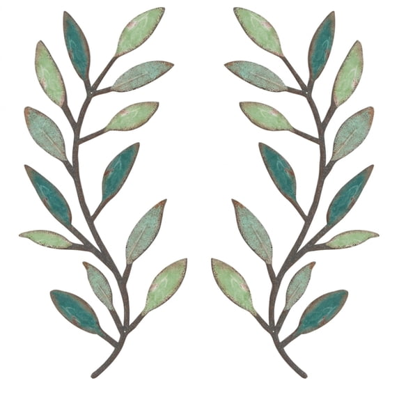 2 Pack Metal Branch Wall Decor, Multi Color Rustic Leaf Farmhouse Wall Hanging Wall Art for Living Room Hallway Indoor Outdoor Home Decor