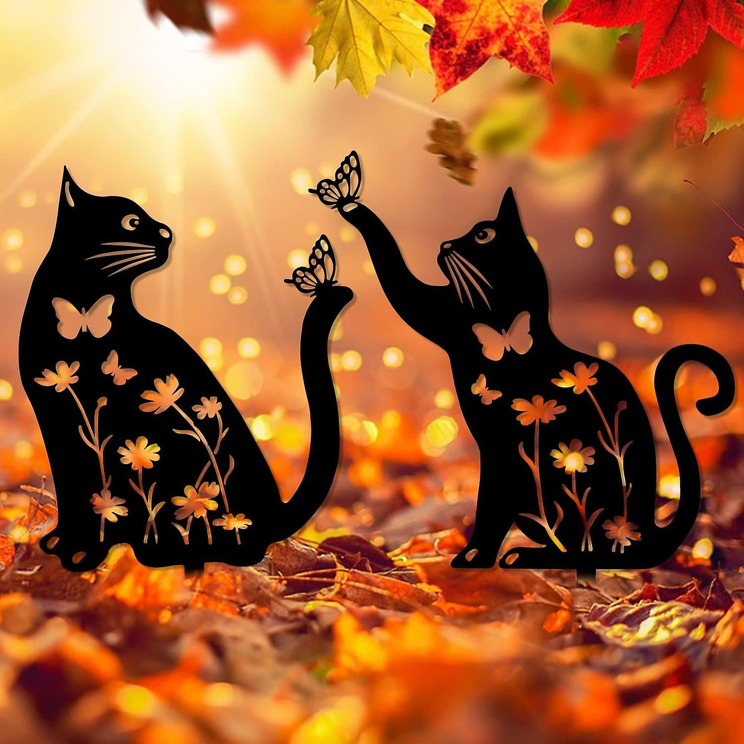 2 Pack Metal Cat Garden Decor, Metal Cat Decorative Garden Stakes