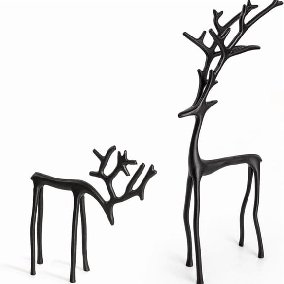 2-Pack Metal Deer Statues - Black Reindeer Figurines, Boxed Packaging, Tabletop Home Decor for Living Room and Bedroom
