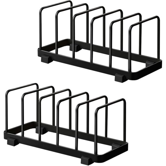 TIE-DailyNec 2 Pcs Metal Dish Rack, Multifunctional Kitchen Organizer for Plates, Pots, Lids, Bakeware and Cutting Boards, Black