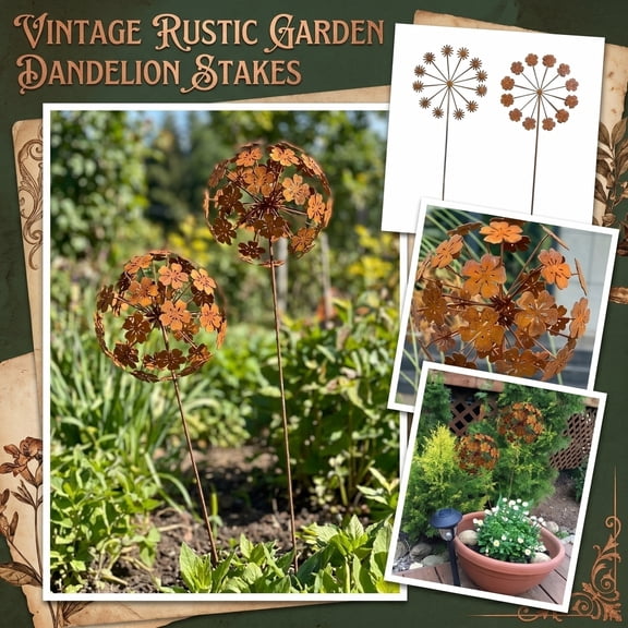 2 Pack Metal Flower Stakes for Outside, Rusty Metal Plants Garden Statues Yard Art, Outdooor Decorative Garden Stake for Flower Bed Lawn Balcony Flower Pot