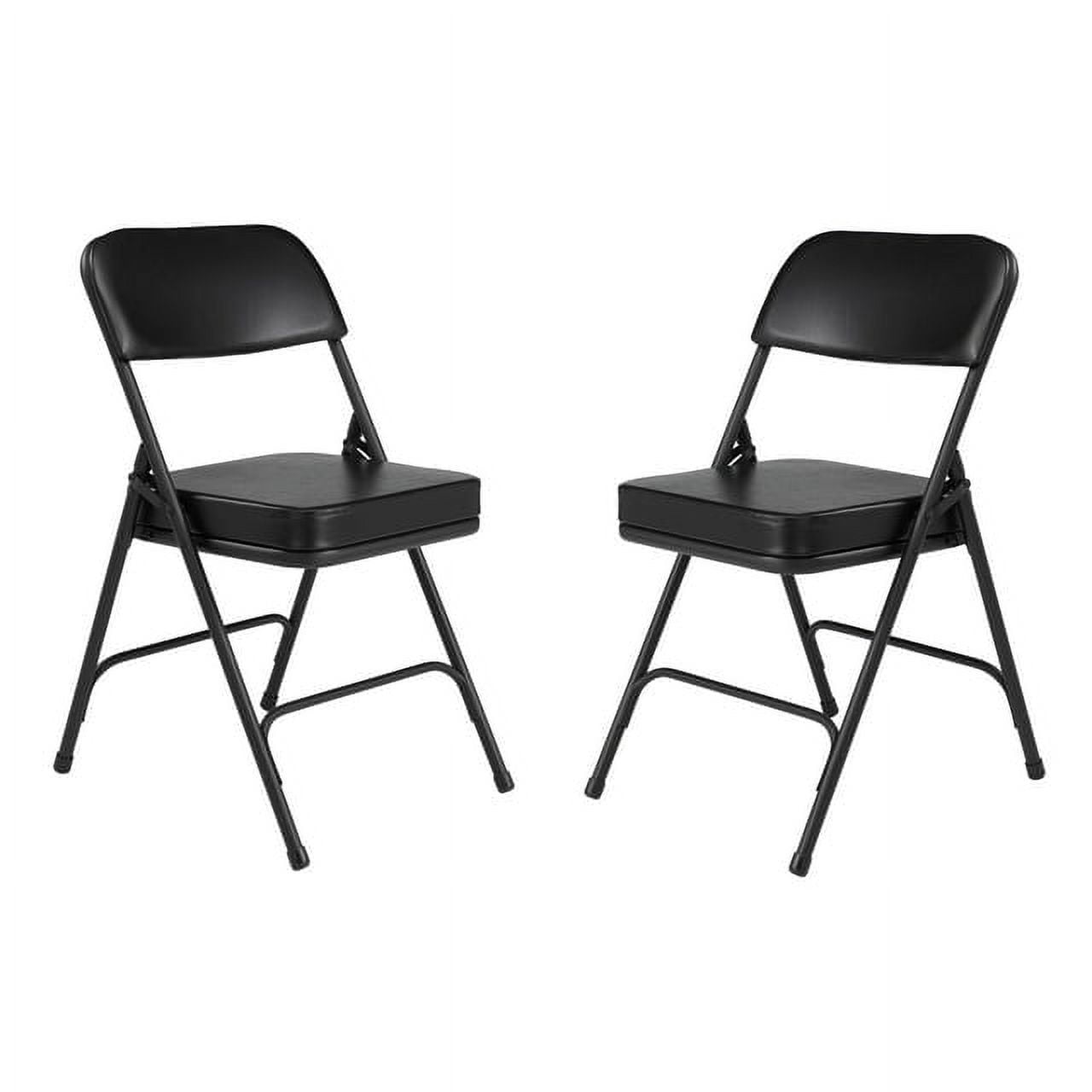 Black Metal Armless Folding Chairs with Padded Seats, Set of 2