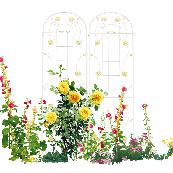 2 Pack Metal Garden Arch Trellis, 86.7" H x 19.7" W Rustproof Trellis for Climbing Plants Outdoor, Cream White Flower Support Trellis