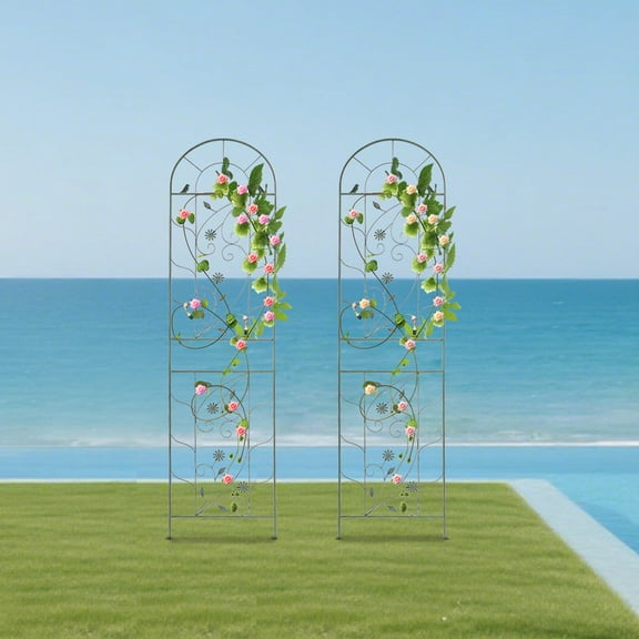 2-Pack Metal Garden Fences, 20.0882.68in/51210cm Iron Climbing Plant Racks, Spray-Coated Anti-Corrosion Frame, Floral Bird Motif, for Lawns/Patios/Balconies
