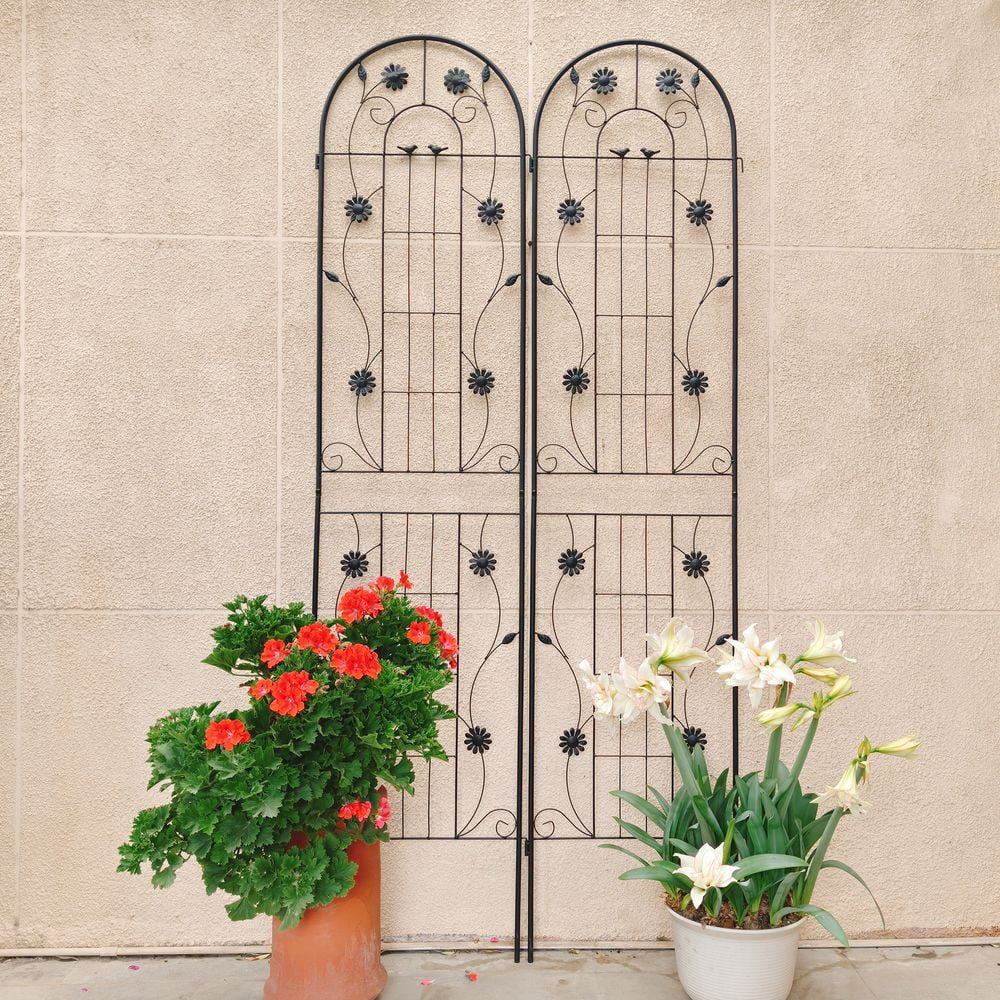 2 Pack Metal Garden Trellis, 19.7×86.7 Inch Galvanized Powder Coated Plant Support with Bird Leaf Flower Decor, Rustproof Easy Assembly Climbing Trellis for Rose Vine Cucumber