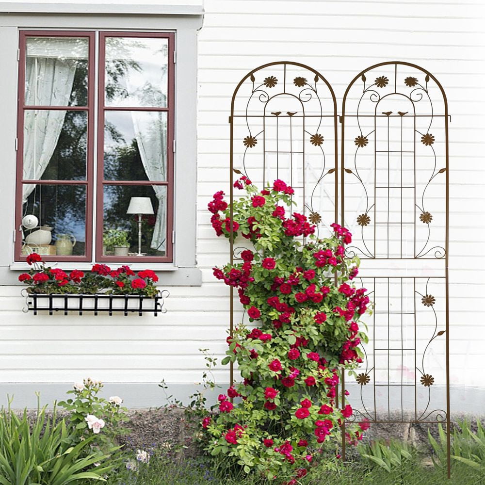 2 Pack Metal Garden Trellis, 19.7×86.7 Inch Galvanized Powder Coated Plant Support with Bird Leaf Flower Decor, Rustproof Easy Assembly Climbing Trellis for Rose Vine Cucumber