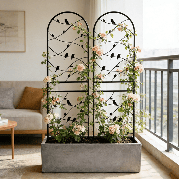 2 Pack Metal Garden Trellis 71" x 19.7" Rustproof Trellis for Climbing Plants Outdoor Flower Support Bird Deco Black