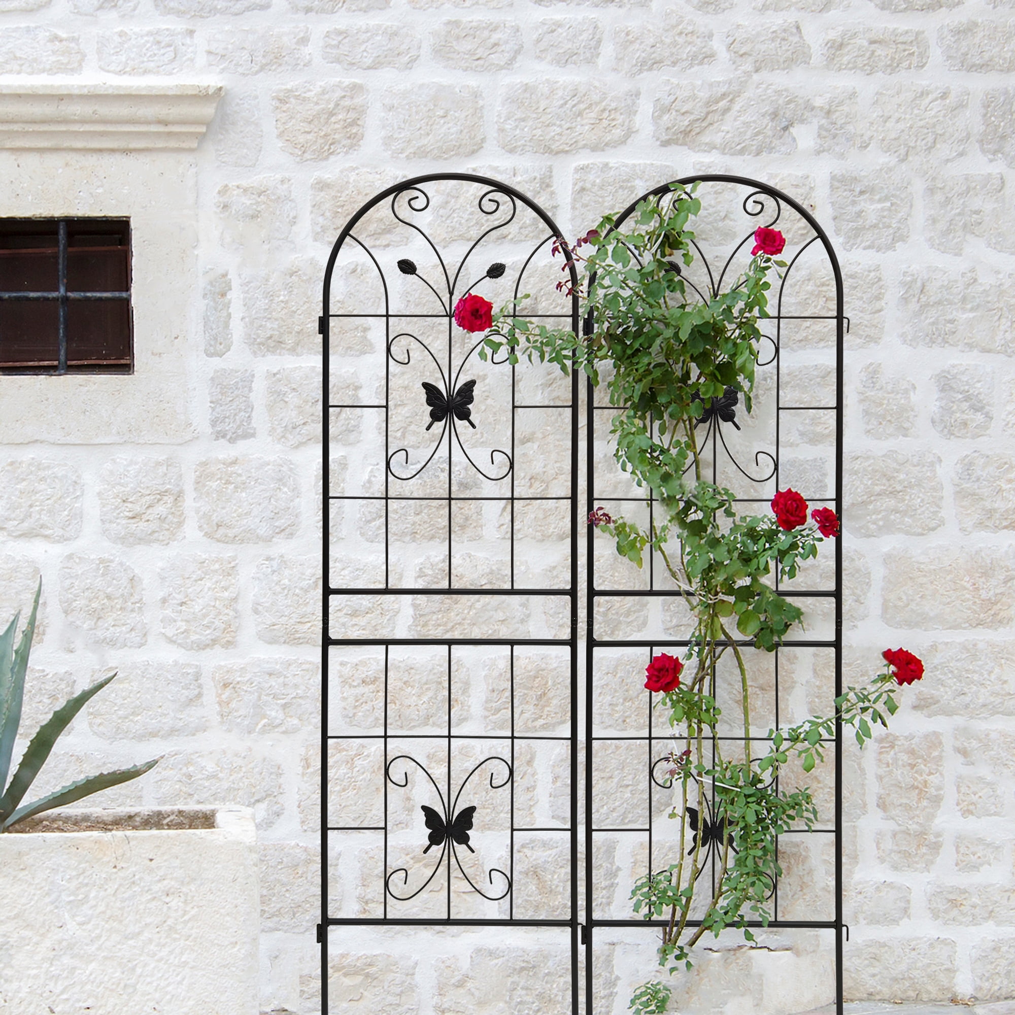 2 Pack Metal Garden Trellis 71" x 19.7" Rustproof Trellis for Climbing Plants Outdoor Flower Support Black