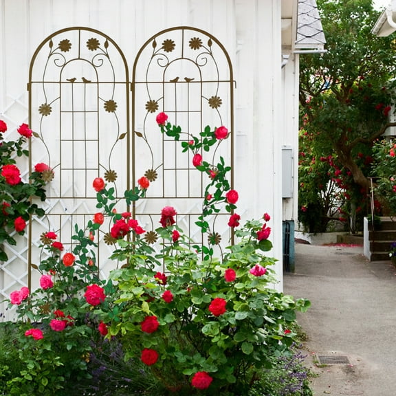 2 Pack Metal Garden Trellis 71" x 19.7" Rustproof Trellis for Climbing Plants Outdoor Flower Support Brown