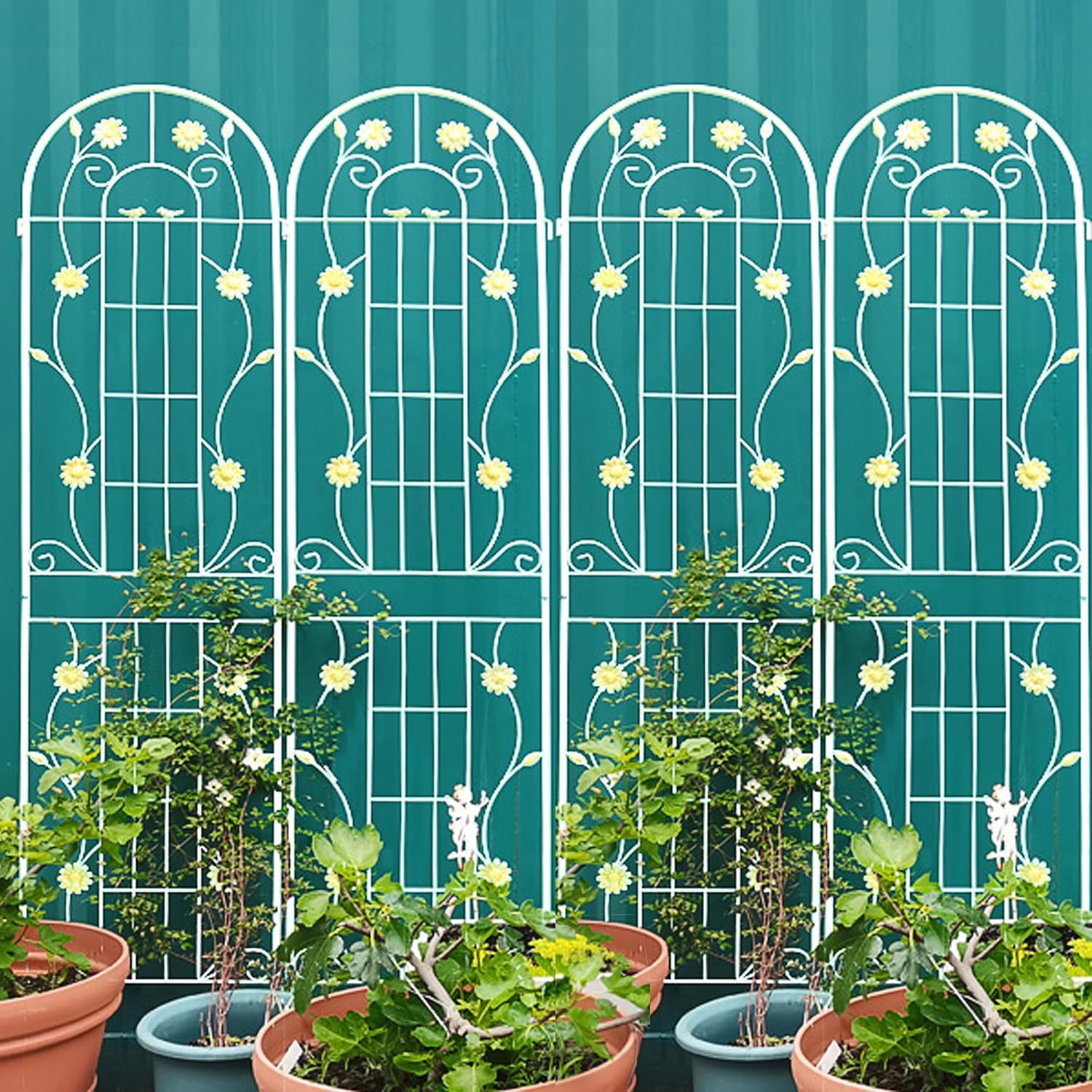 2 Pack Metal Garden Trellis 86.7" H Cream White Garden Fence Rustproof