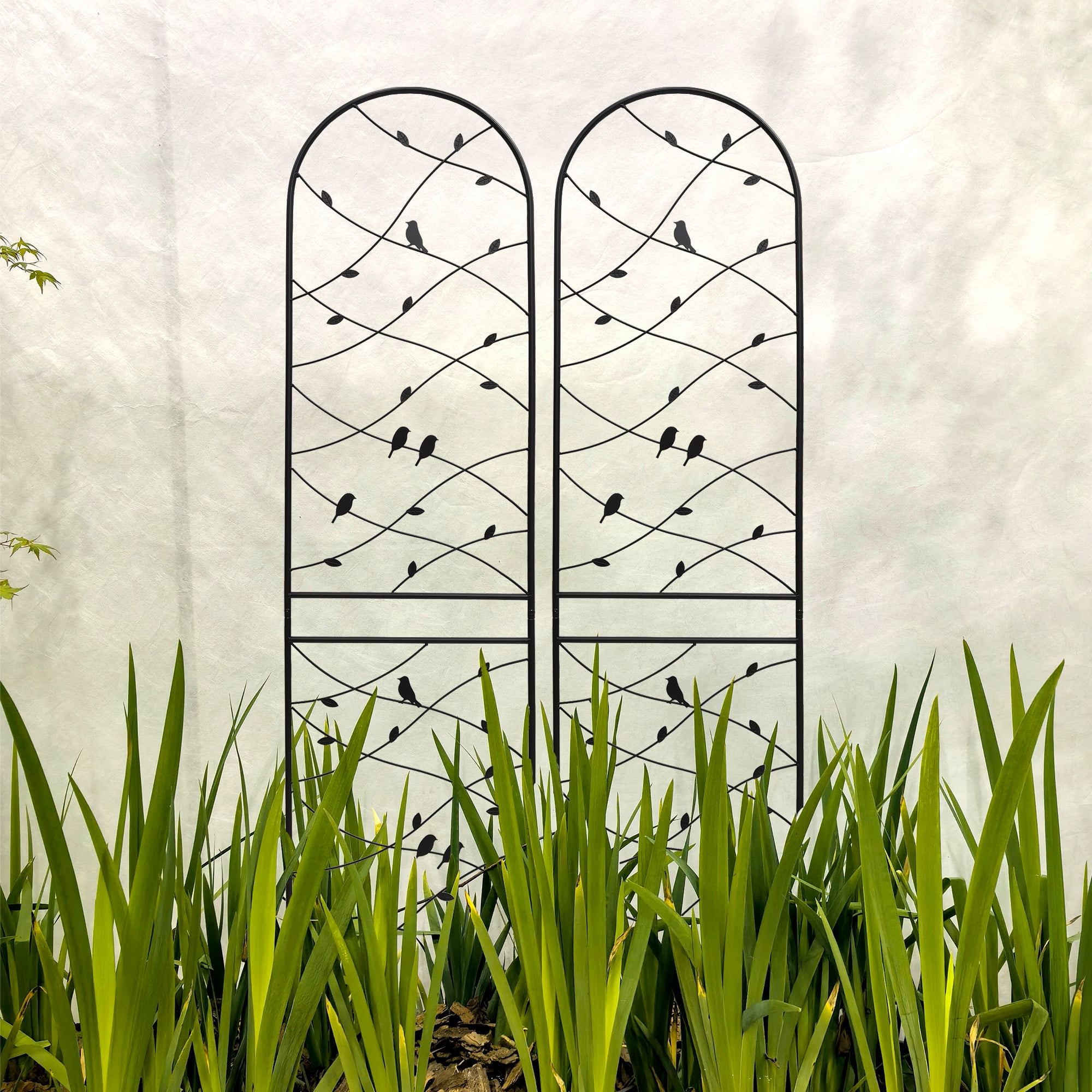 2 Pack Metal Garden Trellis 86.7" x 19.7" Rustproof Trellis for Climbing Plants Outdoor Flower Support Bird Deco Black