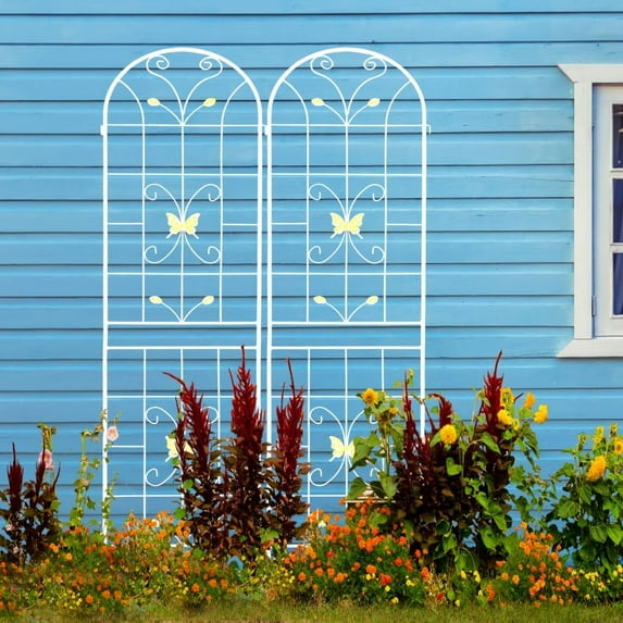 2 Pack Metal Garden Trellis 86.7" x 19.7" Rustproof Trellis for Climbing Plants Outdoor Flower Support Cream White