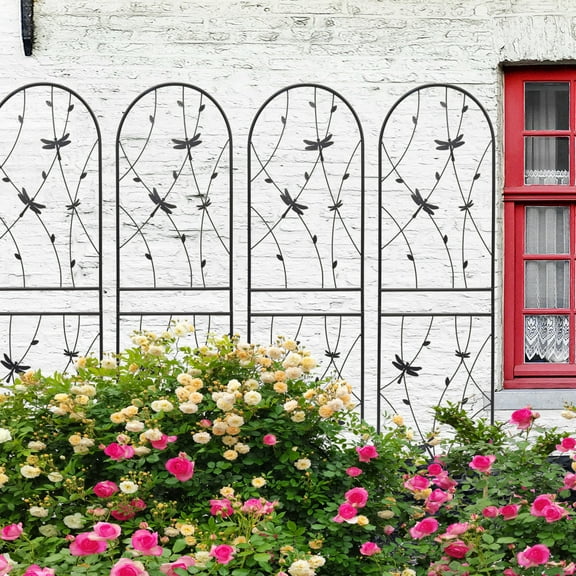 2 Pack Metal Garden Trellis 86.7" x 19.7" Rustproof Trellis for Climbing Plants Outdoor Flower Support Dragonfly Deco Black
