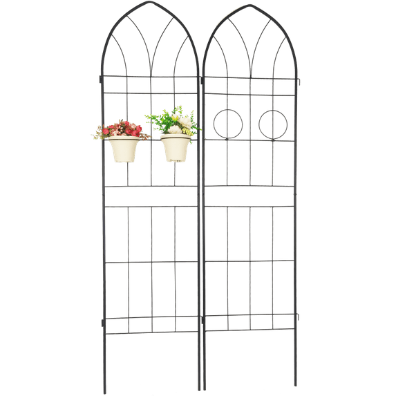 2 Pack Metal Garden Trellis, Rose Trellis Netting Trellis with 4 Pot Racks, Rust-proof Iron Plant Support Outdoor Flower Stand