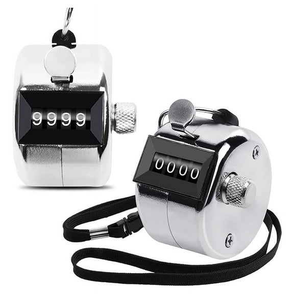 2 Pack Metal Hand Counter Four-Digit Counter with Lanyard Silver Counter Click Counter Handheld Click Counter