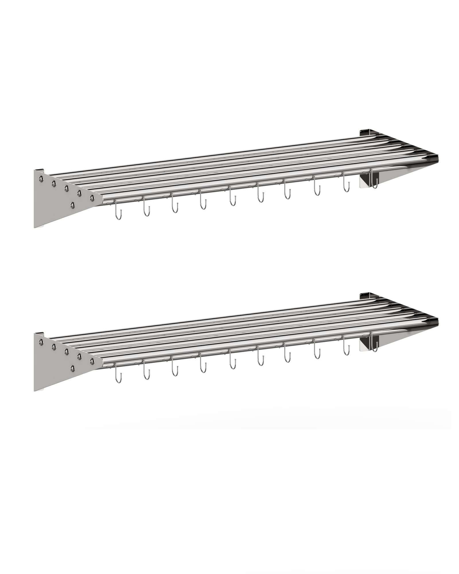 12" x 36" Silver Stainless Steel Wall Mount Kitchen Rack with Hooks