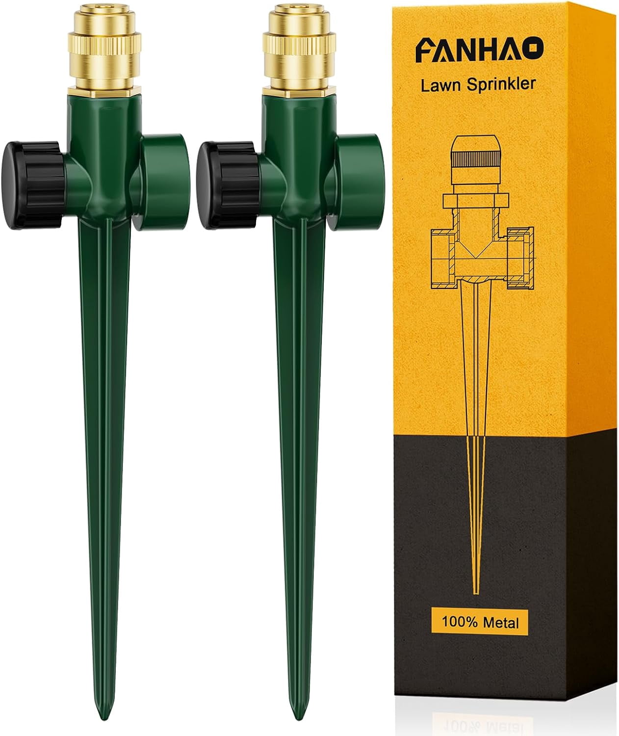 2 Pack Metal Lawn Sprinkler for Yard, Automatic Garden Water Sprinkler on Spike Base, Adjustable Irrigation System 360 Degree Large Area Coverage for Lawn Grass Patio Garden Irrigation
