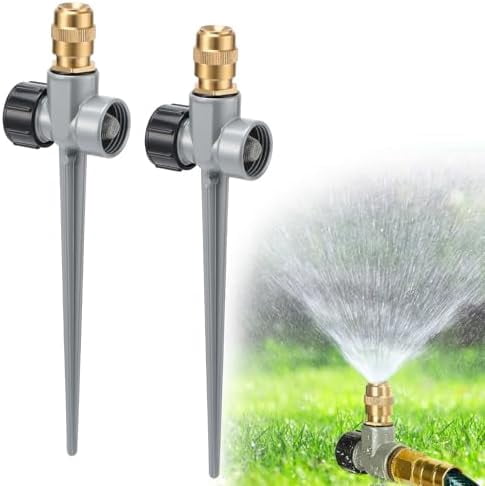 2 Pack Metal Lawn Sprinklers for Yard - 360° Coverage Water Sprinklers, Adjustable Brass Nozzle with Aluminum Alloy Spike Base for Small Garden Irrigation