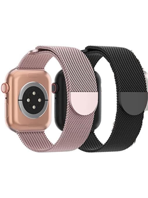 Stainless Steel Magnetic Mesh Band for Apple Watch, Adjustable Strap for Women and Men, 2 Pack