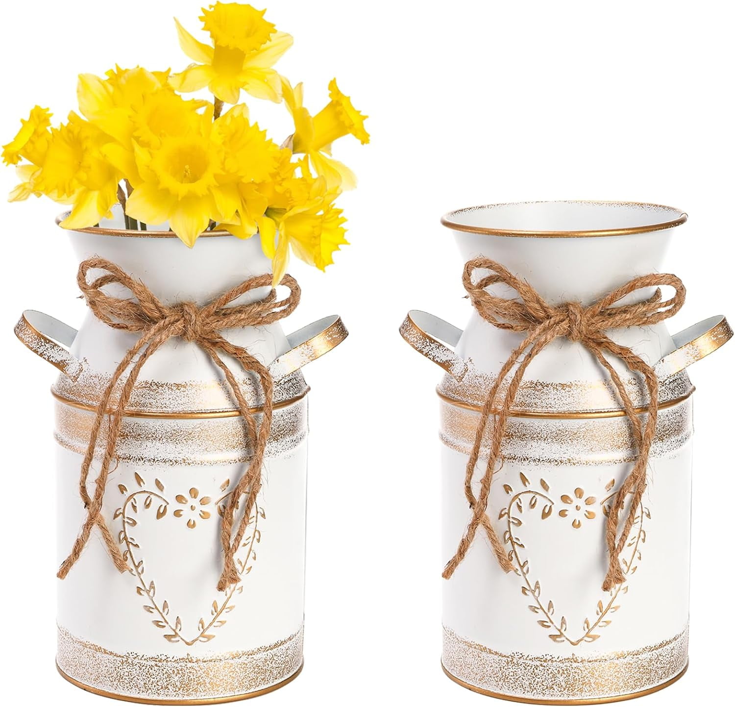 2 Pack Metal Milk Can Rustic Galvanized Vase, 7.5 Inch Shabby Chic Can ...