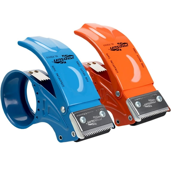 2 Pack Metal Packing Tape Dispenser Gun:2-inch Wide Tape Dispenser / 3-Inch Inner Paper Core(2" Blue + 2" Orange)