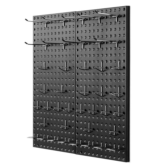 2-Pack Metal Pegboard Panels - 24" x 12" Wall Mount Tool Organizer for Garage & Workshop - Heavy Duty Steel Grid Panel with Hooks for Tool Storage & Organization