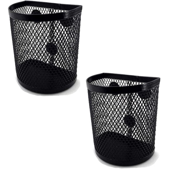 Magnetic Pencil Holder, 2 Pack Metal Mesh Pen Holder, Round Pencil Cup Desk Organizer, Black Metal Pen Cup for Home, Office Supplies Storage