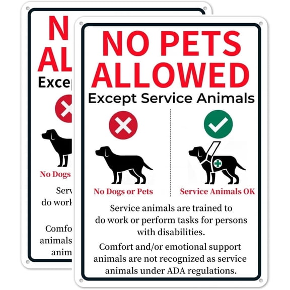 2 Pack Metal No Pets Sign, 8" x 12" No Dogs Or Pets Allowed Except Service Animals Sign for Business, Made of Rust Free Aluminum, Reflective & UV Protected and Weatherproof