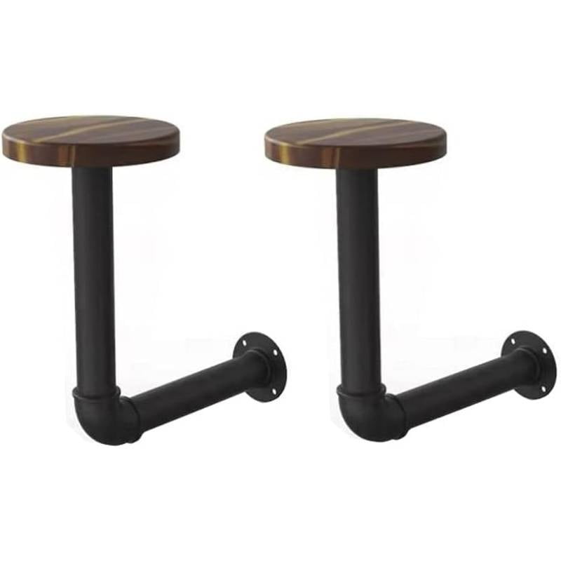 2-Pack Metal Pipe Hat Rack - Brown Wood Wall-Mounted with Black Curved ...