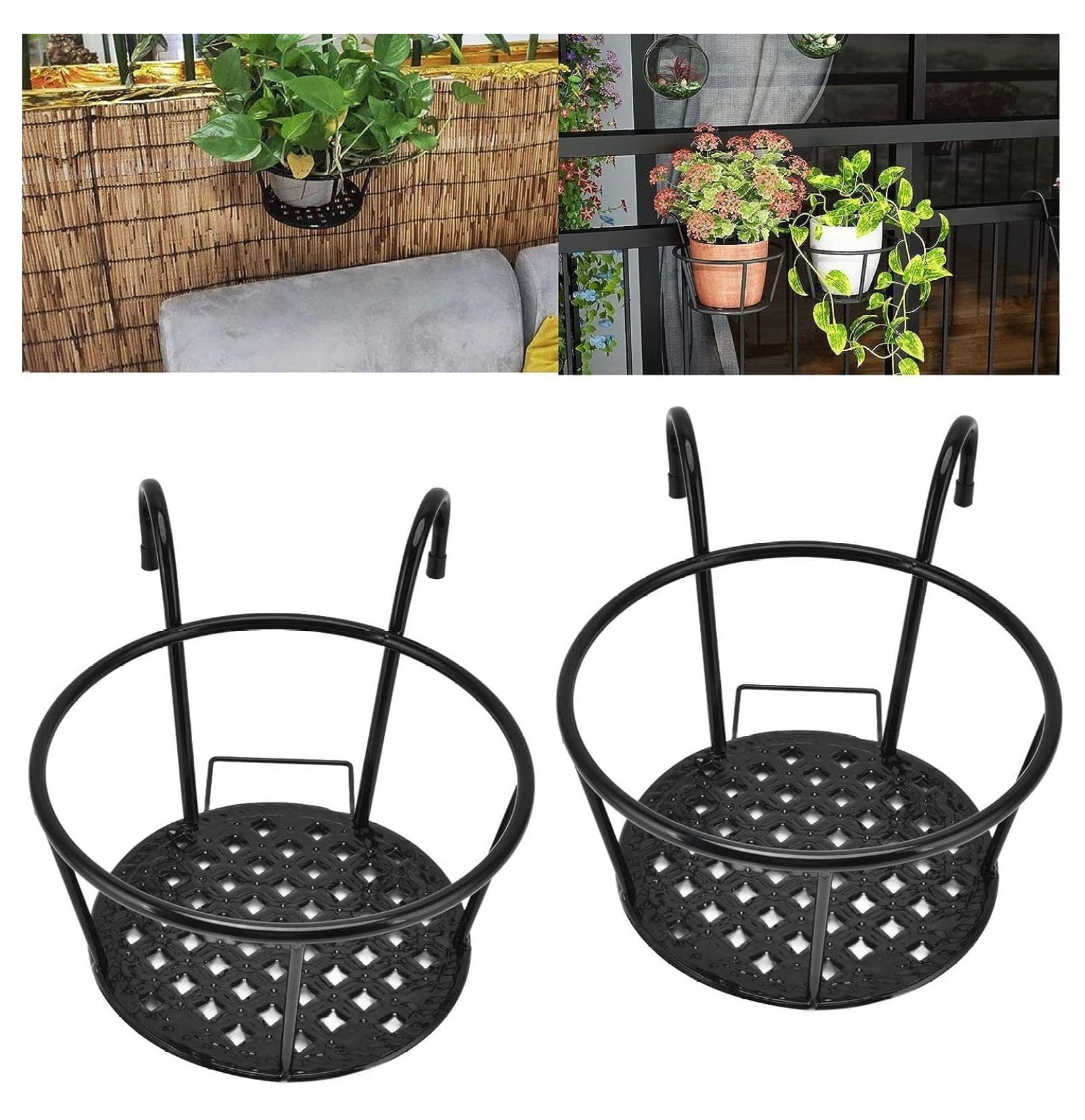 2 Pack Metal Railing Planter Holder, Hanging Flower Stand, Multipurpose