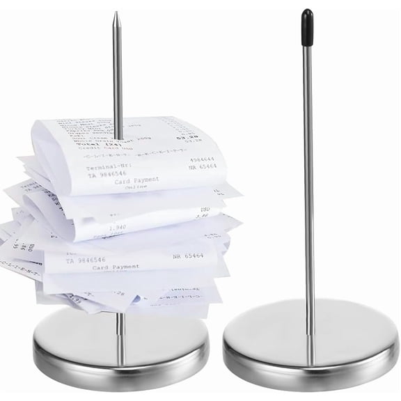 Allio 2 Pack Metal Receipt Holder Spike Ticket Stabber Check Spindle Bill Fork for Restaurant Office Desk (Silver)